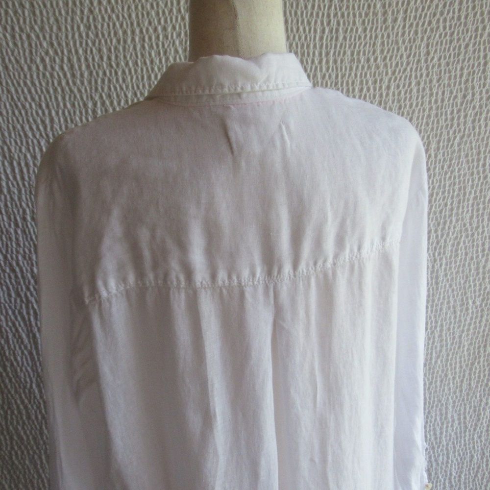 Anthropologie Shirt Dress Duster MP Womens White Side Slit 100% Linen Top - Picture 12 of 12